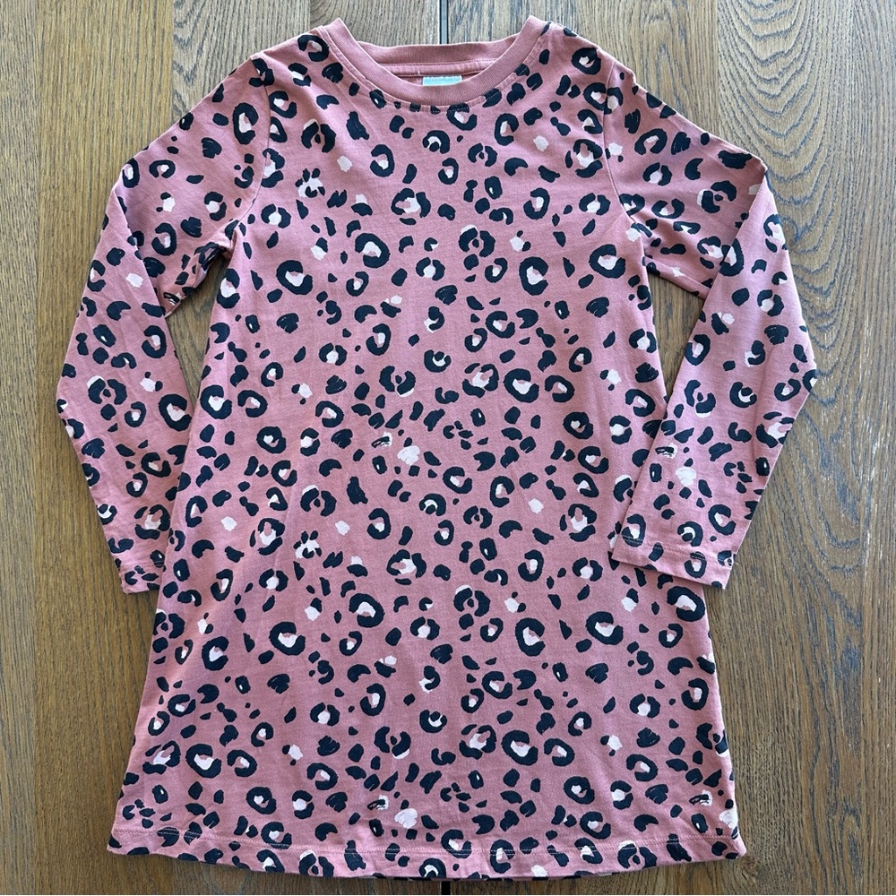 Hanna Andersson Animal Leopard Print Long Sleeve Cotton Dress Girls Size 8 - Picture 2 of 14